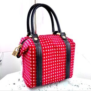 Vintage Italy Fabric Satchel Moda Borse Leather Sudds Red Gold Black Pocket